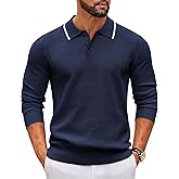 COOFANDY Men's Knit Polo Sweater Casual Long Sleeve Polo Sweater Lightweight Button Down Golf Pullover Sweaters