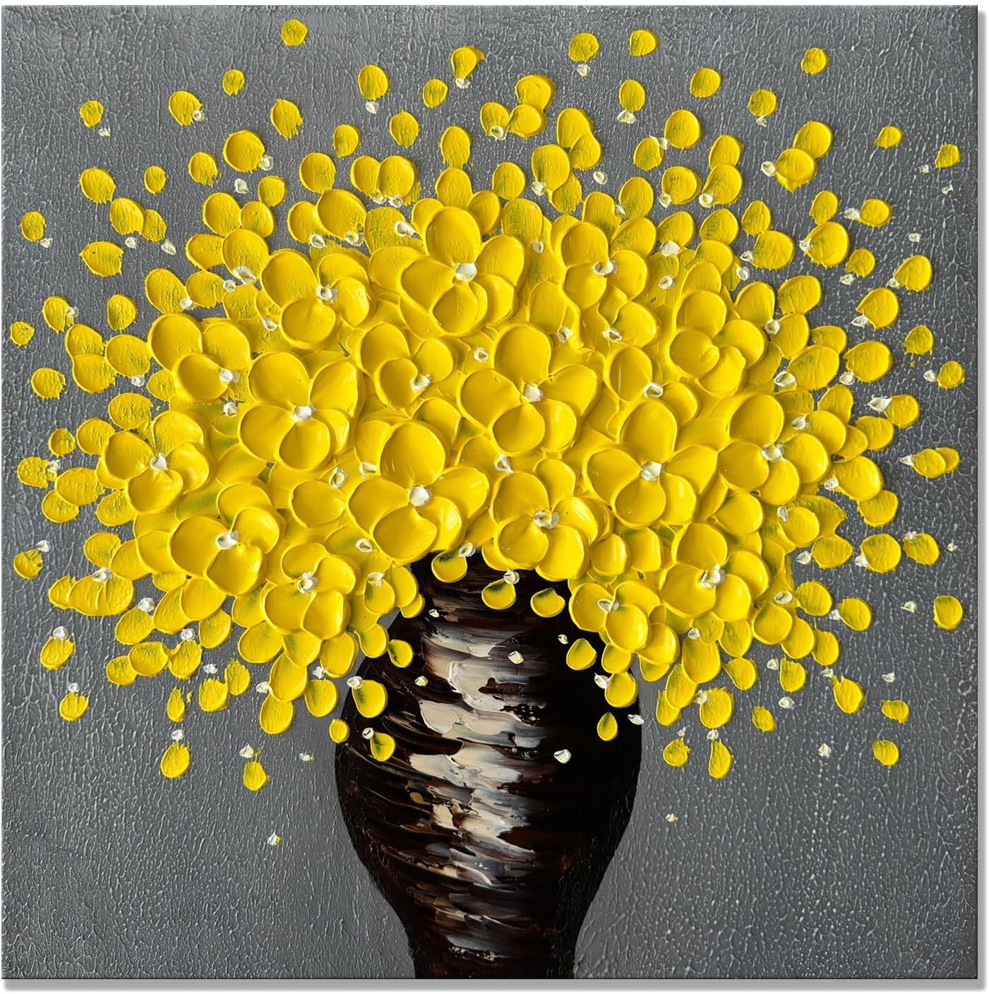 Paintings - Alenoss Hand Painted Yellow Floral 3D Oil Paintings Modern Canvas Paintings Wall Decorations Abstract Mural Painting 20x20 Inches Texture Abstract Canvas Wall Art