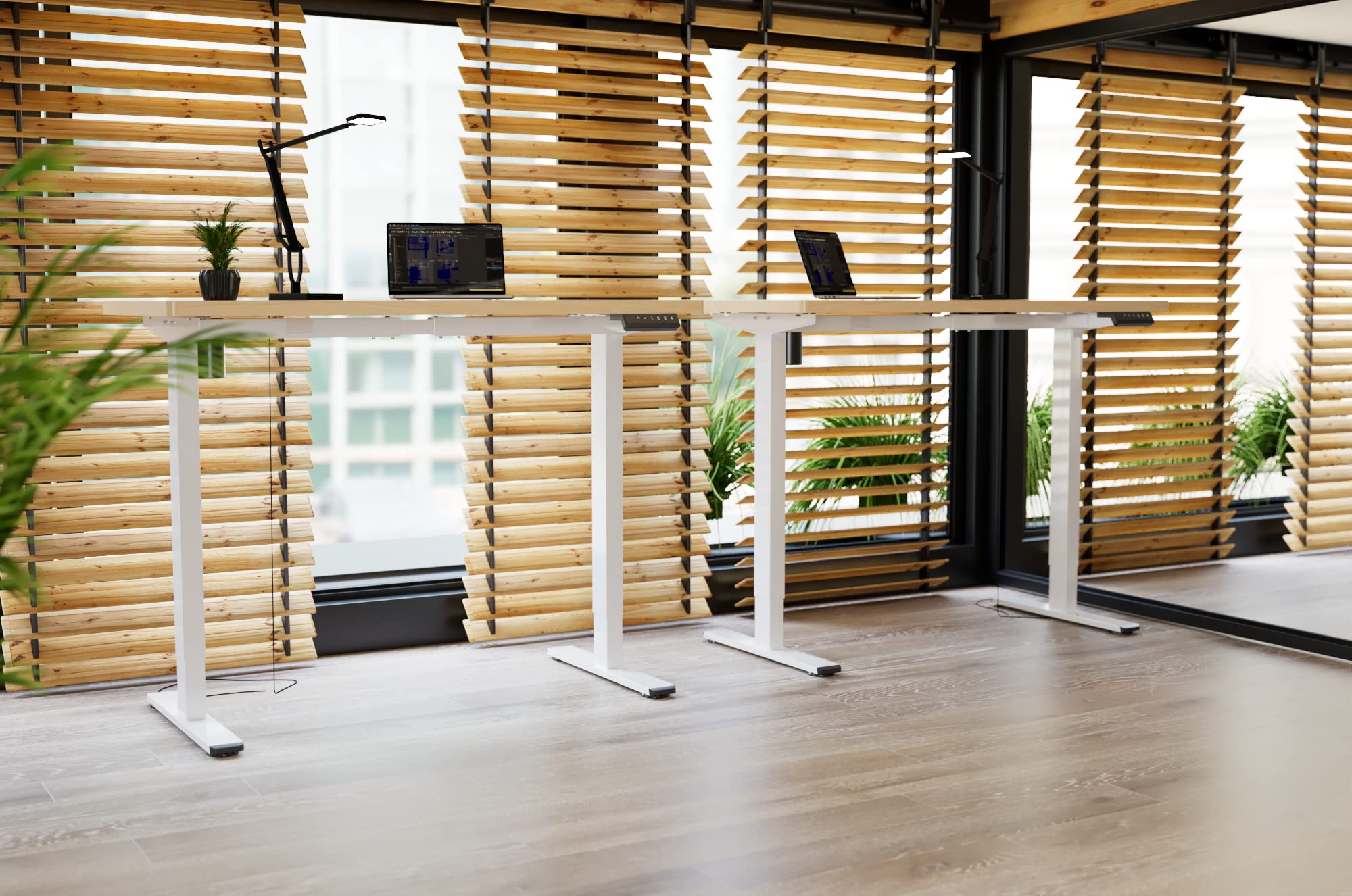 FlexiSpot Höhenverstellbarer Schreibtisch mit 2 Motoren & 25MM einteiliger Tischplatte,ergonomischer Bürotisch - 160 x 80 cm Ahorn, weißes Gestell 2