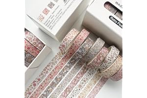 Lot de 8 rouleaux de ruban adhésif Washi - Imprimé floral vintage - Pour masquage et loisirs créatifs - Pour scrapbooking, jo