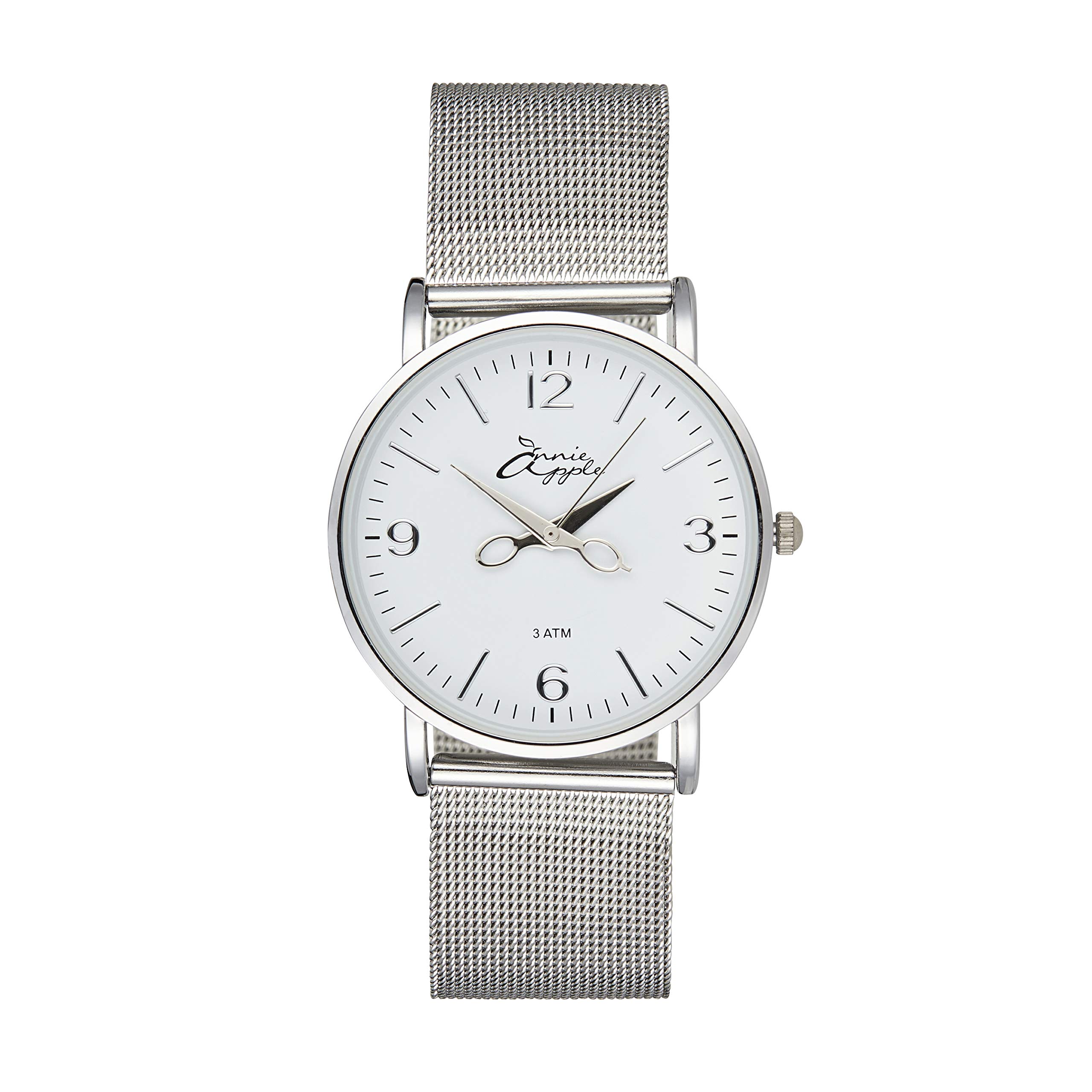 Annie Apple Nurse & Hairdresser Wrist Watch – Scissor Hands Dial with Silver Mesh Strap & White Silver Case – Watch for Nurses, Hairdressers, Beauticians