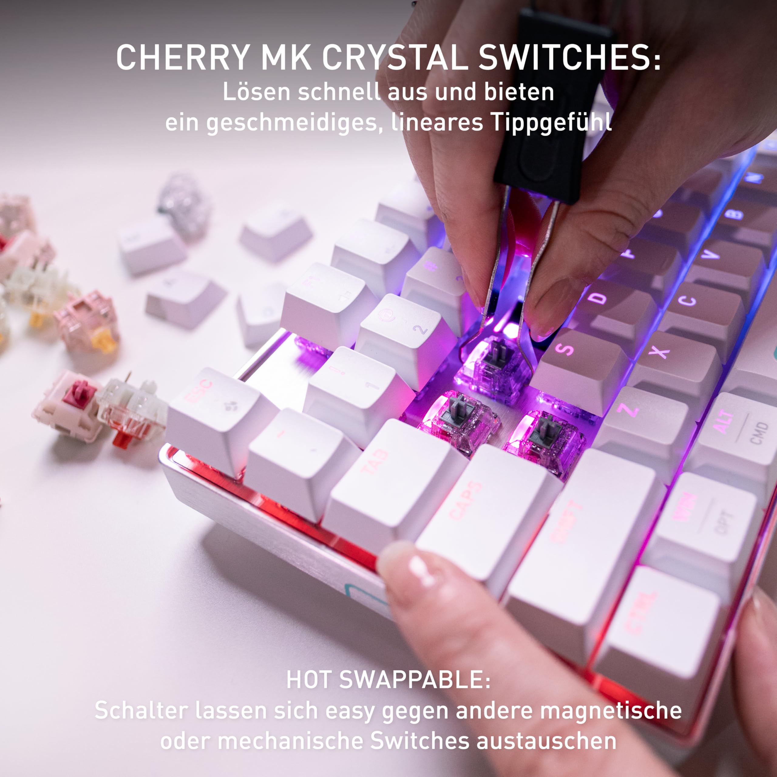 Cherry XTRFY MX 8.2 Pro TMR Wireless - Magnetisch-Mechanische TKL-Gaming-Tastatur, Anpassbare Cherry MK Crystal TMR Switches, PBT, Hot-Swap, RapidTrigger, SnapKey/SOCD, 8KHz, DE Layout QWERTZ, Weiß 3
