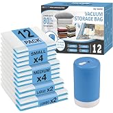 Travel Vacuum Storage Bags with Rechargeable Cordless USB Pump, 12 Combo | Space Saver Bags for Luggage, Suitcase, Carry-On, for Clothes, Blankets, Bedding &amp; Seasonal Storage