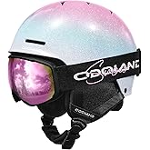 Odoland Kids Ski Helmet, Snow Helmet with Ski Goggles Set for Boys and Girls, Shockproof, Windproof, Safety Snowboard Sports Helmets and Protective Goggles for Children Age 6-14