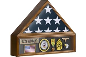 DANF FLAG Flag Case for 3'x5' American Flag Display Case Brown Wood Memorial Flag Veteran Military Medal Pins Shadow Box with Acrylic Covered and Wall Mounted (Not for Burial Flag Size)