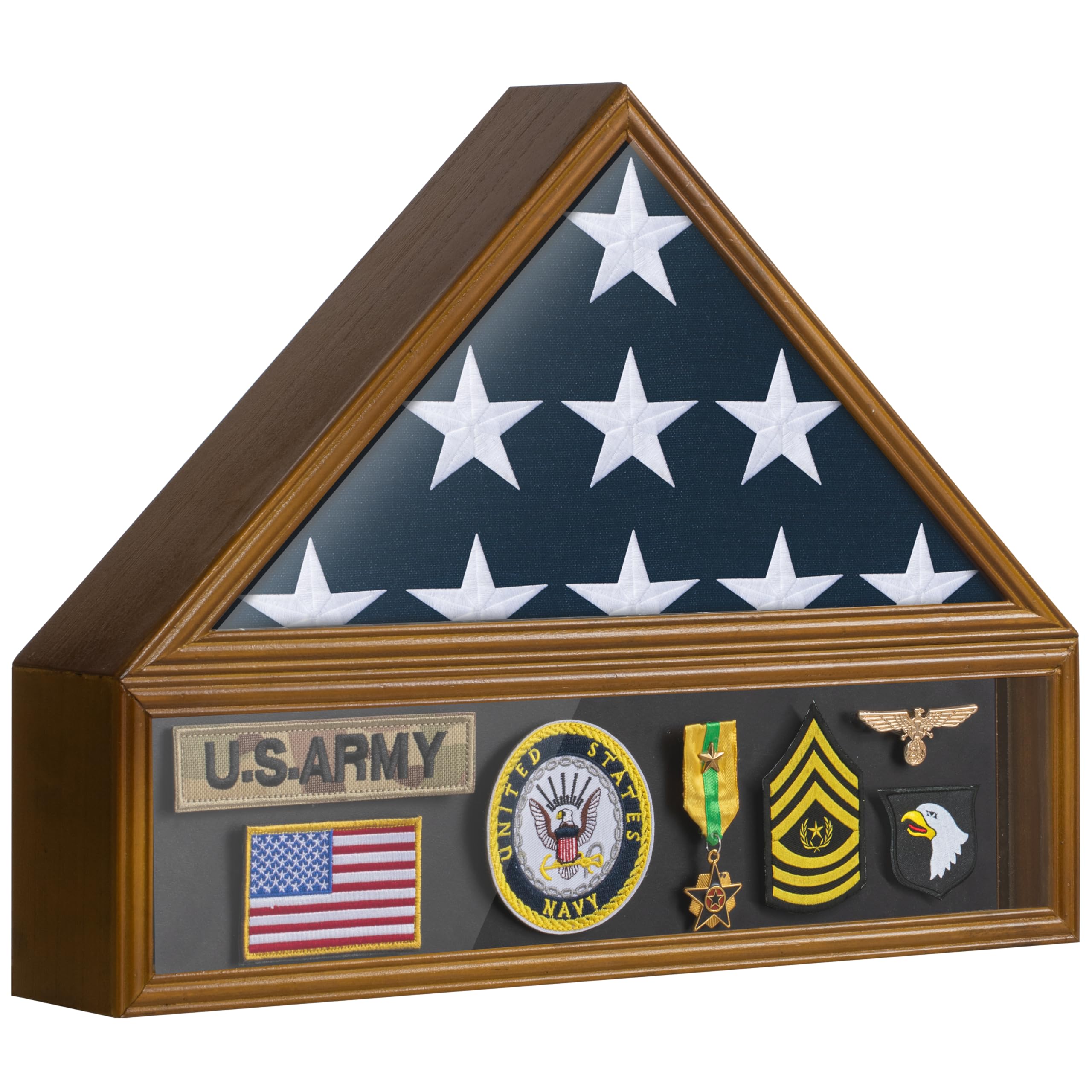 Photo 1 of Flag Case for Small Burial Flag, 3'x5' American Flag Display Case Brown Wood Memorial Flag Veteran Military Medal Pins Shadow Box with Acrylic Covered and Wall Mounted