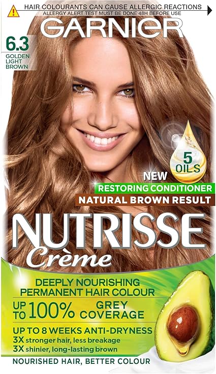 Garnier Nutrisse Brown Hair Dye Permanent Up To 100 Percent Grey Hair Coverage With New 5 Oils Conditioner 6 3 Golden Light Brown Amazon Co Uk Beauty