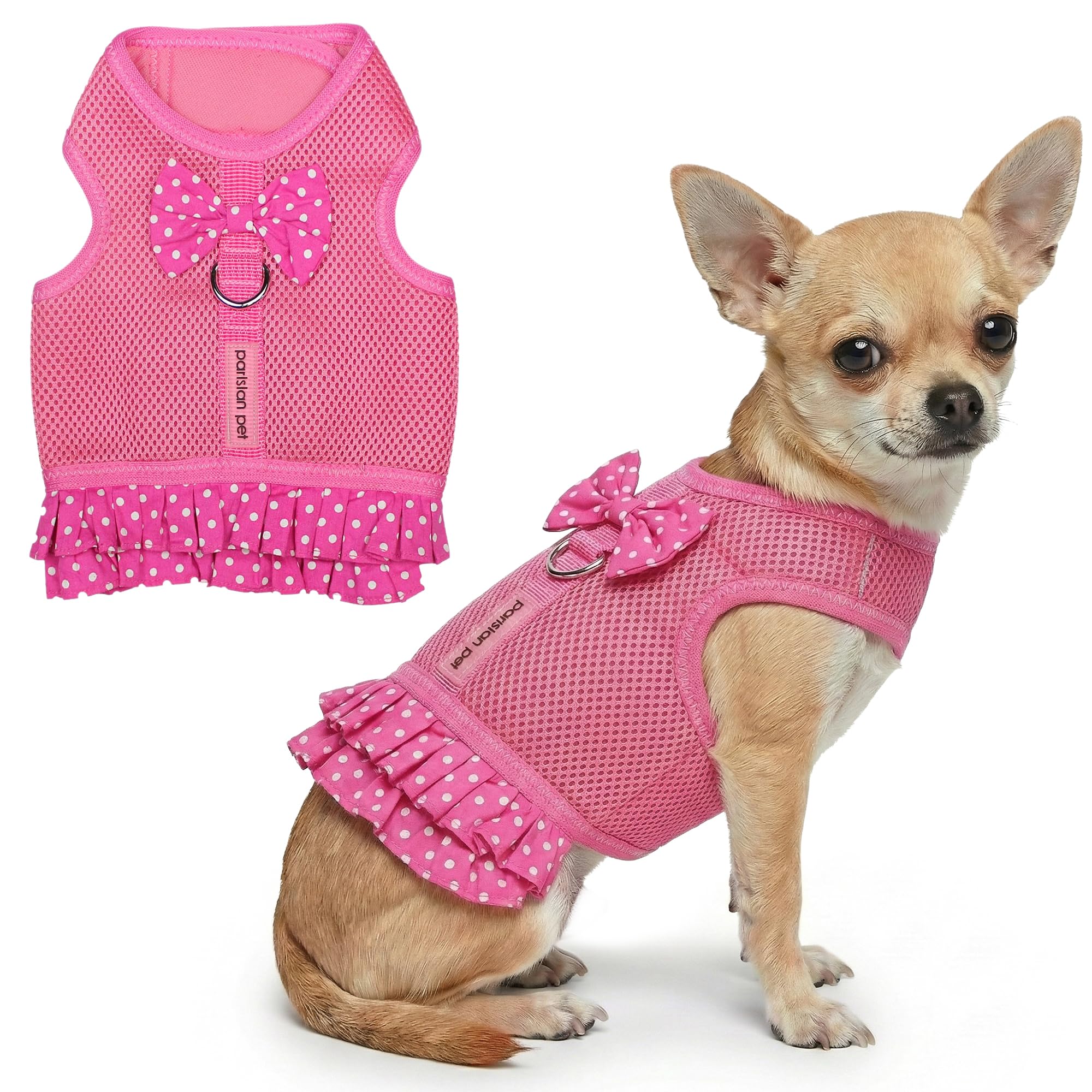 Parisian Pet Dog Harness Dress, Pink Dots, S