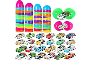 YANGTE 24 Pack Prefilled Easter Eggs with Toys Inside, Filled Easter Eggs with Pull-Back Racing Cars, Easter Egg Fillers for kids and Toddlers, Easter Basket Stuffers and Party Favors