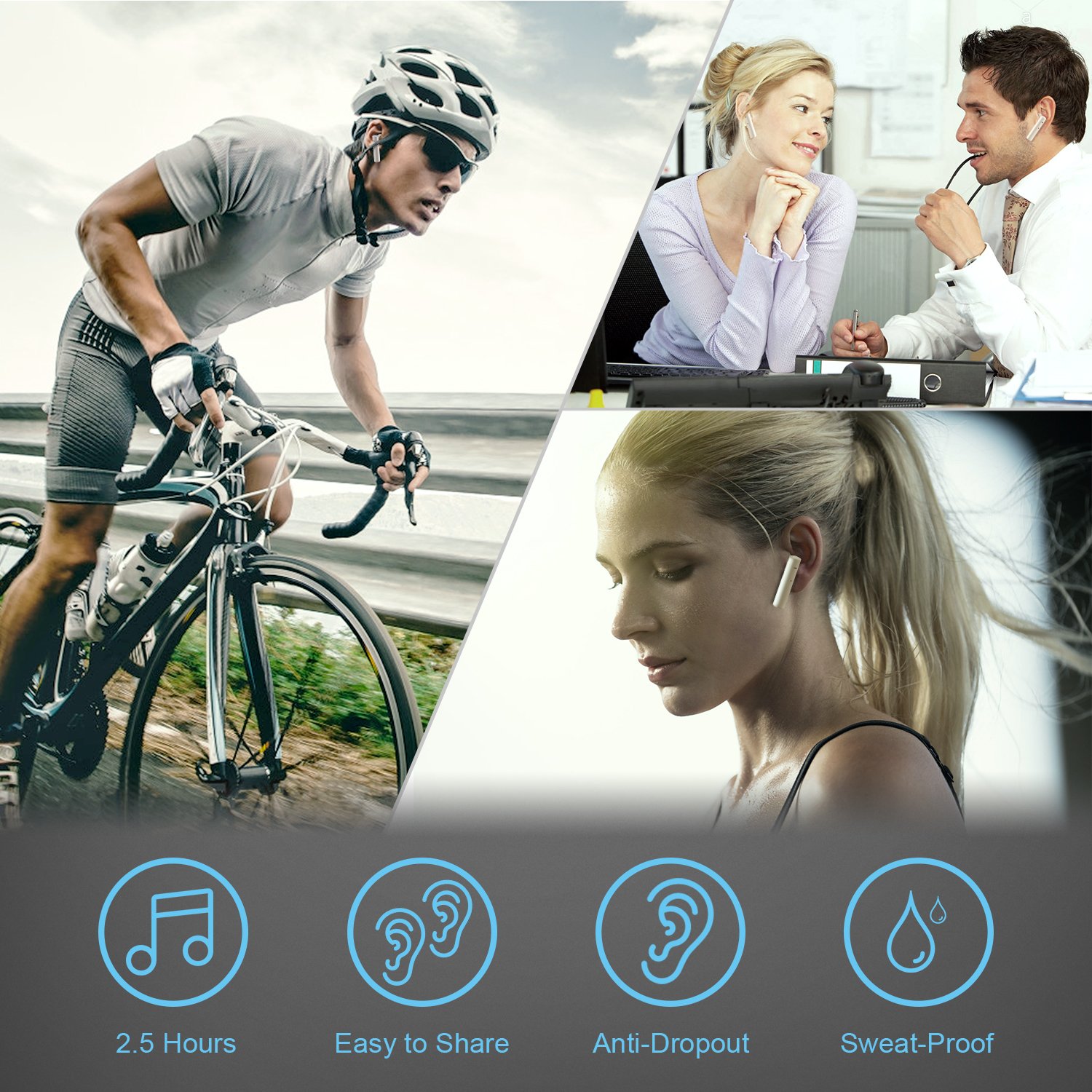 True Wireless Earbuds ICEtek Bluetooth In-Ear Headphones with Built-In Mic & Charging Case for iPhone iPad Android Phones Devices, White Stylish Sweat Proof for Sports (True Wireless Earbuds)