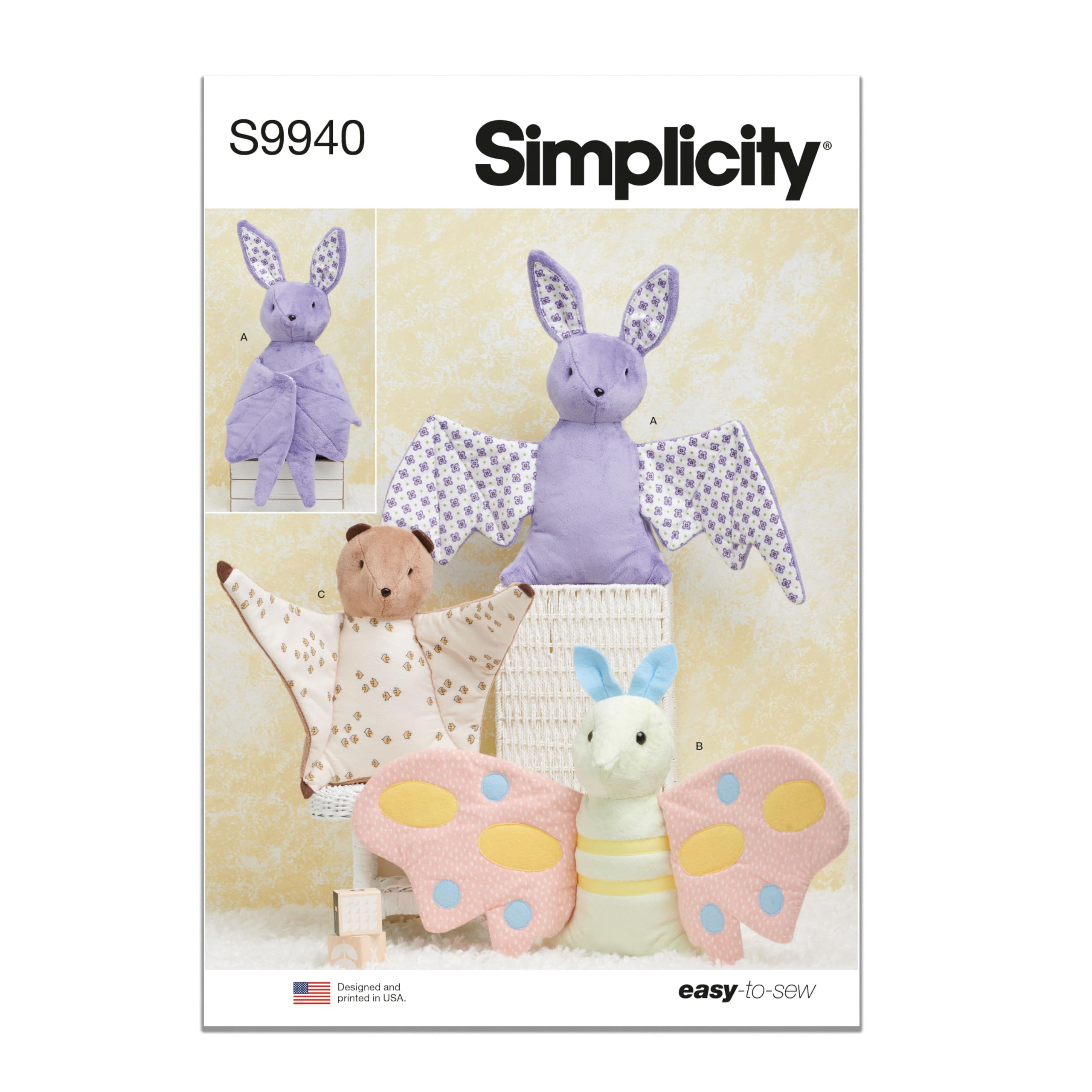 SIMPLICITY Sewing Pattern SS9940OS Plush Bat, Moth and Flying Squirrel OS (ONE Size)