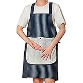 fibrosafe Kitchen Apron with Towel Attached, Blue Striped Apron for Women with Pockets and Light Splash Resistance for Cooking and Cleaning