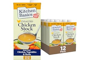 Kitchen Basics Unsalted Chicken Stock, 32 oz. Carton (Pack of 12) Add Delicious Flavor to Chicken Noodle Soup, Broths and Gravy, Perfect for Stocking Up