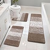 Pauwer 3 Piece Bath Mat Set, Non Slip Plush Bathroom Rugs, Absorbent Shaggy Bathroom Rug Set with U-Shaped Contour Toilet Mat, Brown, 18"x26"+20"x32"