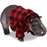 DolliBu Super Soft Wild Collection Hippo Stuffed Animal with Plaid Red Hoodie Sweater - Cute Hippo Plush Lumberjack Stuffed Toy with Plaid Jacket Dress Up for Christmas, Holiday - 13 Inches