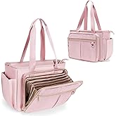 Prokva Teacher Tote Bag with Accordion File Organizer Pocket, Large Teacher Work Utility Bag for Women, Pink(Patent Design)