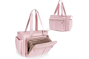 Prokva Teacher Tote Bag with Accordion File Organizer Pocket, Large Teacher Work Utility Bag for Women, Pink(Patent Design)