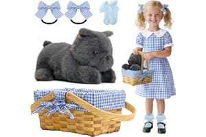 ETNORSU 5pcs Halloween Basket Set, Terrier Stuffed Animal in a Small Wicker Picnic Basket with Socks, Hair Bow, and Toy Puppy Costume Accessory for Gifts Halloween Cosplay (Not Include Dress)