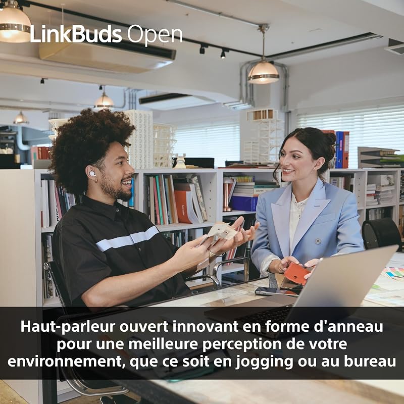 LinkBuds Open - Ecouteurs Ouverts Bluetooth sans Fil - Son Transparent, Confortables, 4, 8g, Haute qualité sonore, IPX4, Connexion multipoint, Batterie 22h, iOS et Android - Blanc