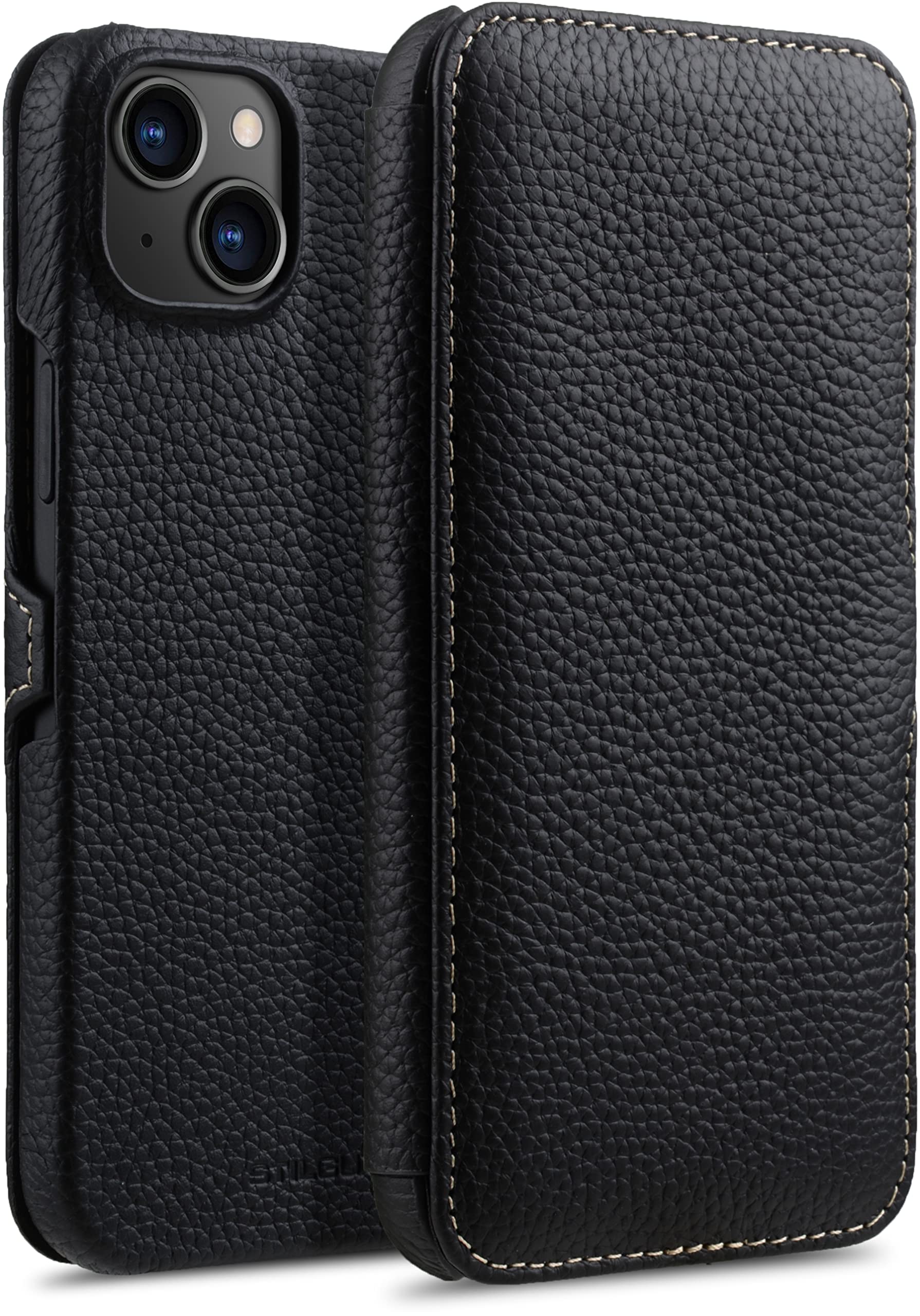 STILGUT Book Case Compatible with iPhone 14 Plus (6.7 Inch) Leather Case with Clip Closure, Flip Case, Mobile Phone Case, Leather Case - Black