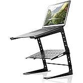 Pyle Portable Adjustable Laptop Stand - 6.3 to 10.9 Inch Standing Table Monitor or Computer Desk Workstation Riser with Shelf Storage and Height Alignment for DJ, PC, Gaming, Home or Office - PLPTS26