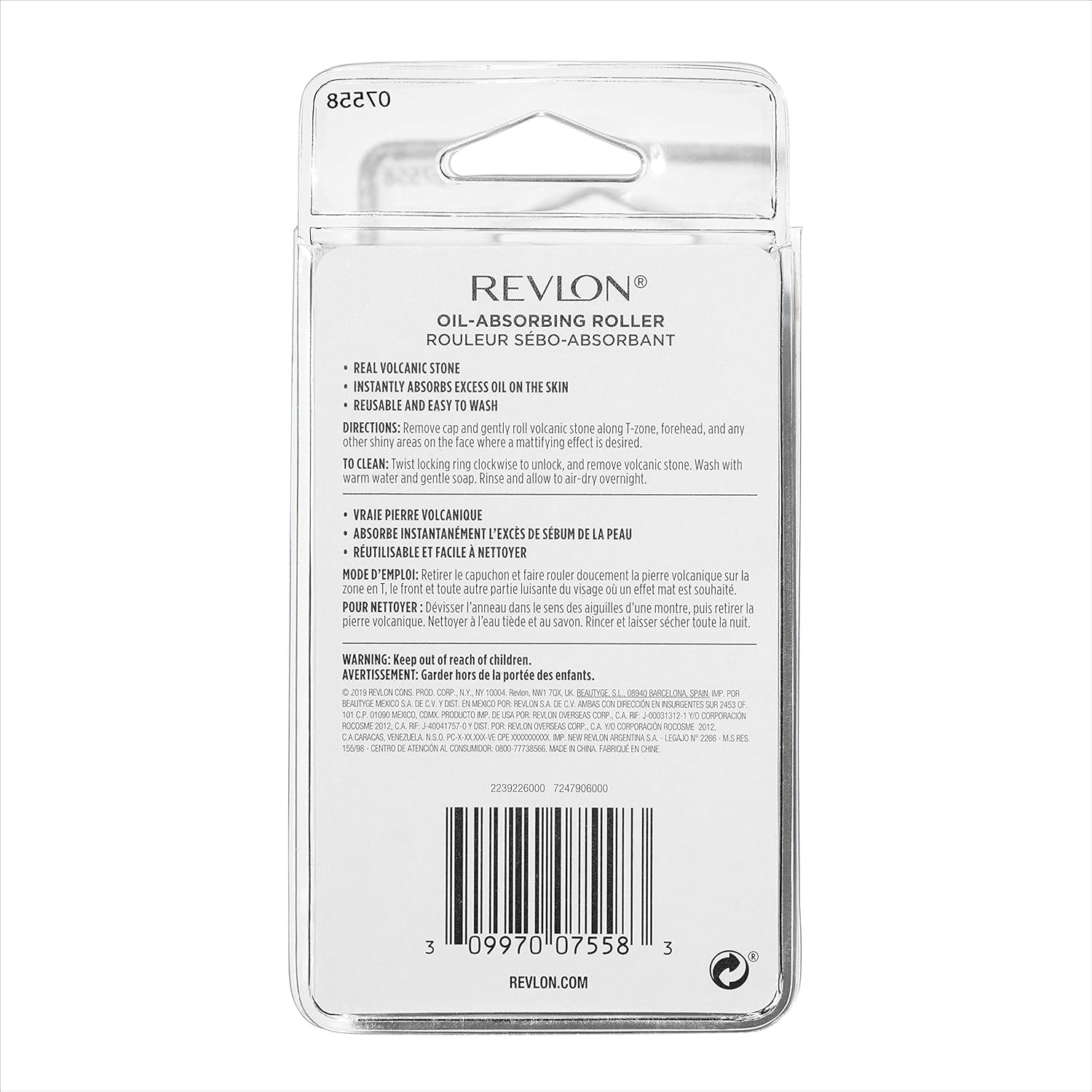 REVLON Oil-Absorbing Volcanic Face Roller, Reusable Facial Skincare Tool for At-Home or On-the-Go Mini Massage: Beauty