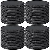 48 PCS Round Slate Drinks Coasters Bulk for Laser Engraving, MAPRIAL 4 Inch Handmade Black Rustic Stone Coaster Laser Blanks with Anti-Scratch Backing for Engraver, Wedding, Gifts, Home Decor, Bar