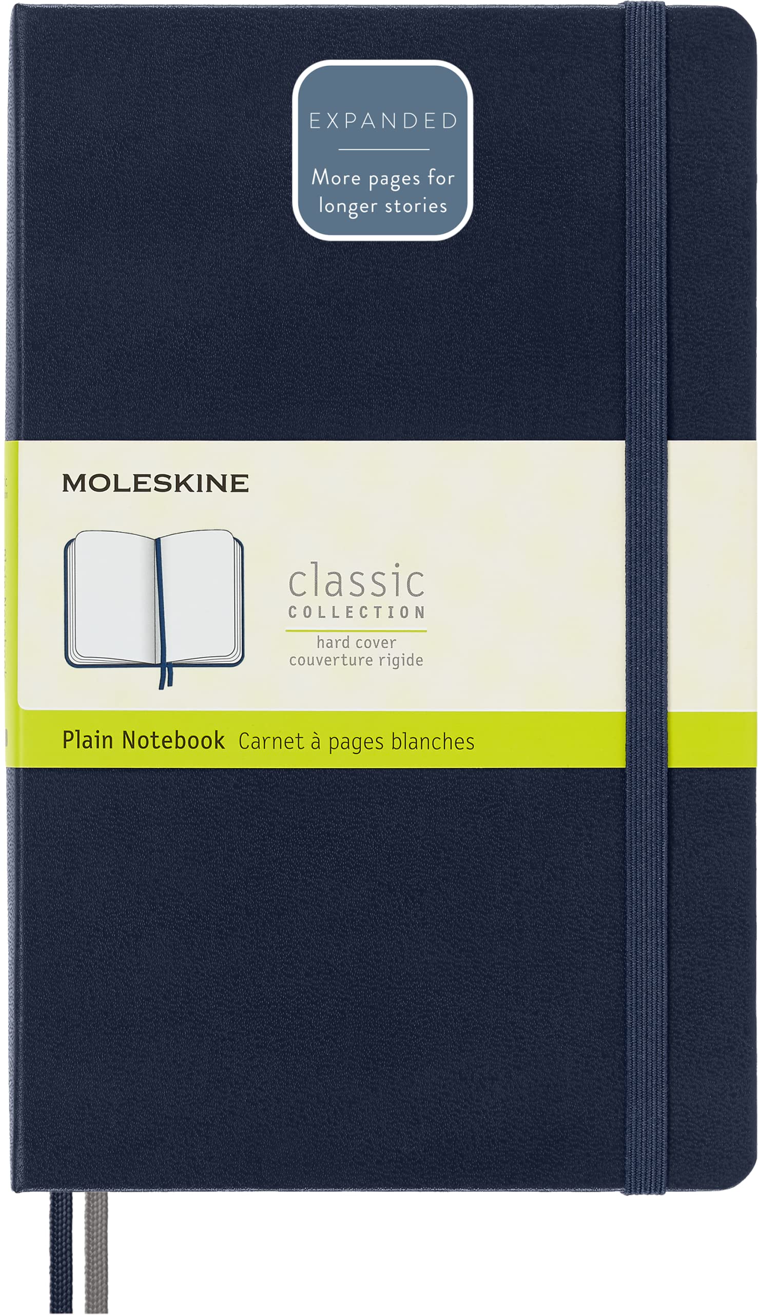 Moleskine - Classic Notebook Expanded, Plain Notebook, Hard Cover and Elastic Closure, Size Large 13 x 21 cm, Colour Sapphire Blue, 400 Pages