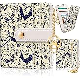 Jogjam Goth Bat Rfid Ladies Wallet, Small Slim Thin Compact Credit Card Women Wallet, Gothic Horror Halloween PU Leather Bifold Cash Zipper Coin Pocket ID Window fot Female