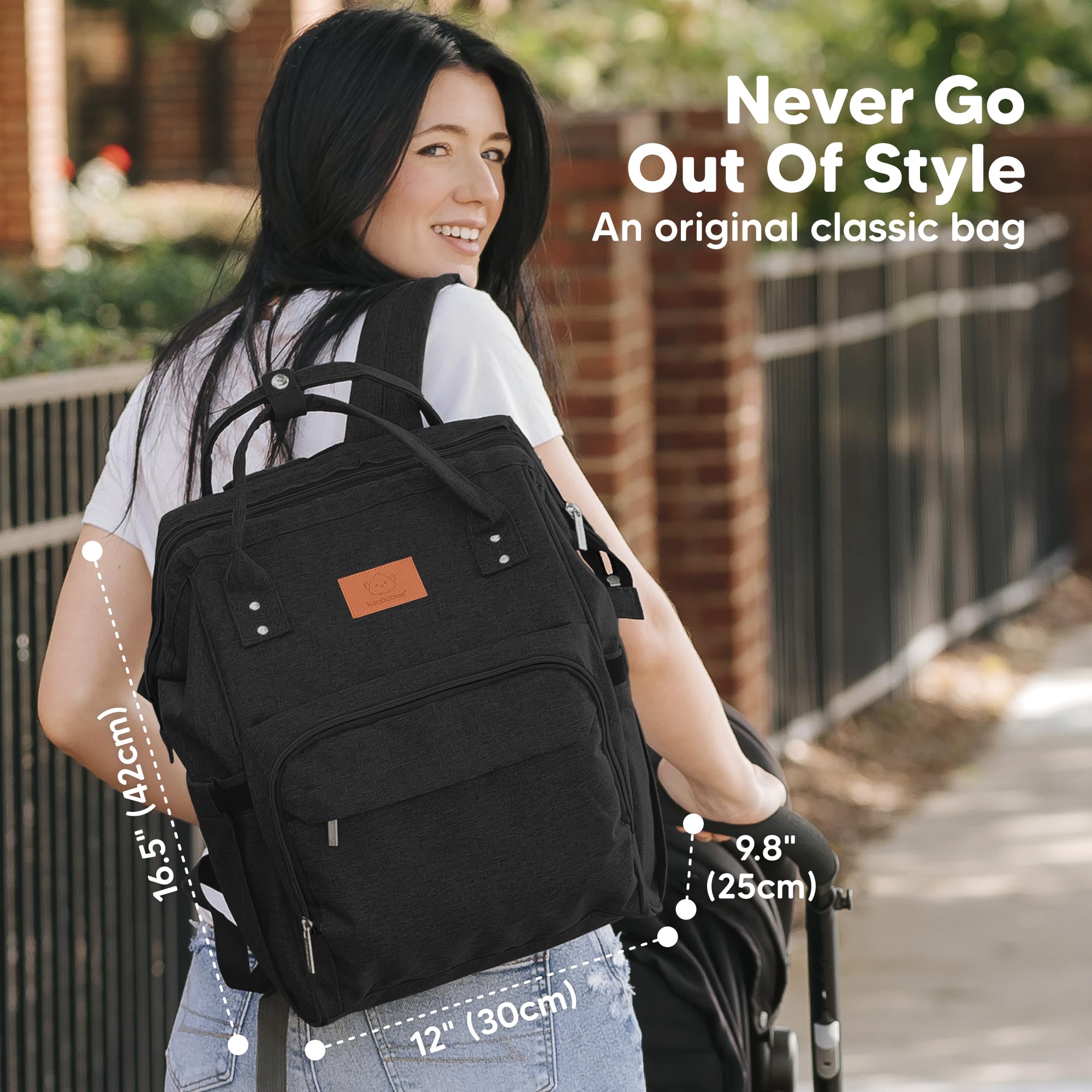 KeaBabies Baby Diaper Bag Backpack - Large Baby Bag for Boys, Girls, Waterproof Multi Function Travel Diaper Backpack with Changing Pad, Durable Travel Essentials for Moms and Dads (Trendy Black)