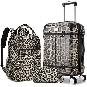 LARVENDER Expandable Carry on Luggage Sets 3 Piece Suitcases Set, Cheetah | 22x14x9 Airline Approved, Lightweight PC+ABS, Exp