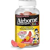 Airborne Vitamin C 500mg (per Serving) - Assorted Fruit Flavored Kids Gummies (63 Count in a Bottle), Gluten-Free Immune Support Supplement with Vitamins C E, Selenium