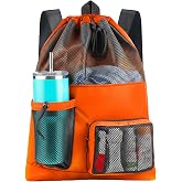 HOHOM Swim Mesh Beach Bag, Waterproof Gym Bags for Women and Men, Large Pool Bag Swimming Gear Drawstring Backpack