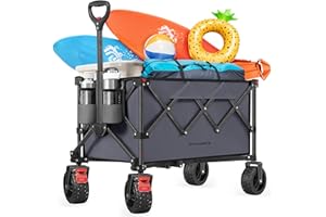 SONGMICS Folding Wagon, Camping Wagon Collaspible with Handle, 40 Gallons, Holds up to 330 lb, 4 Removable Wheels, Utility Ga