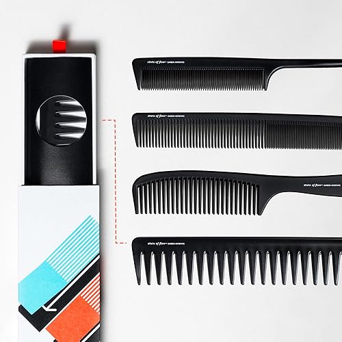 4 PCS Set Hair Comb Set/Selection with Gift Box/Storage Drawer Box, Selection of 4 Carbon Anti Static, Heat Resistant Combs. Narrow and Wide Tooth Set of Combs.