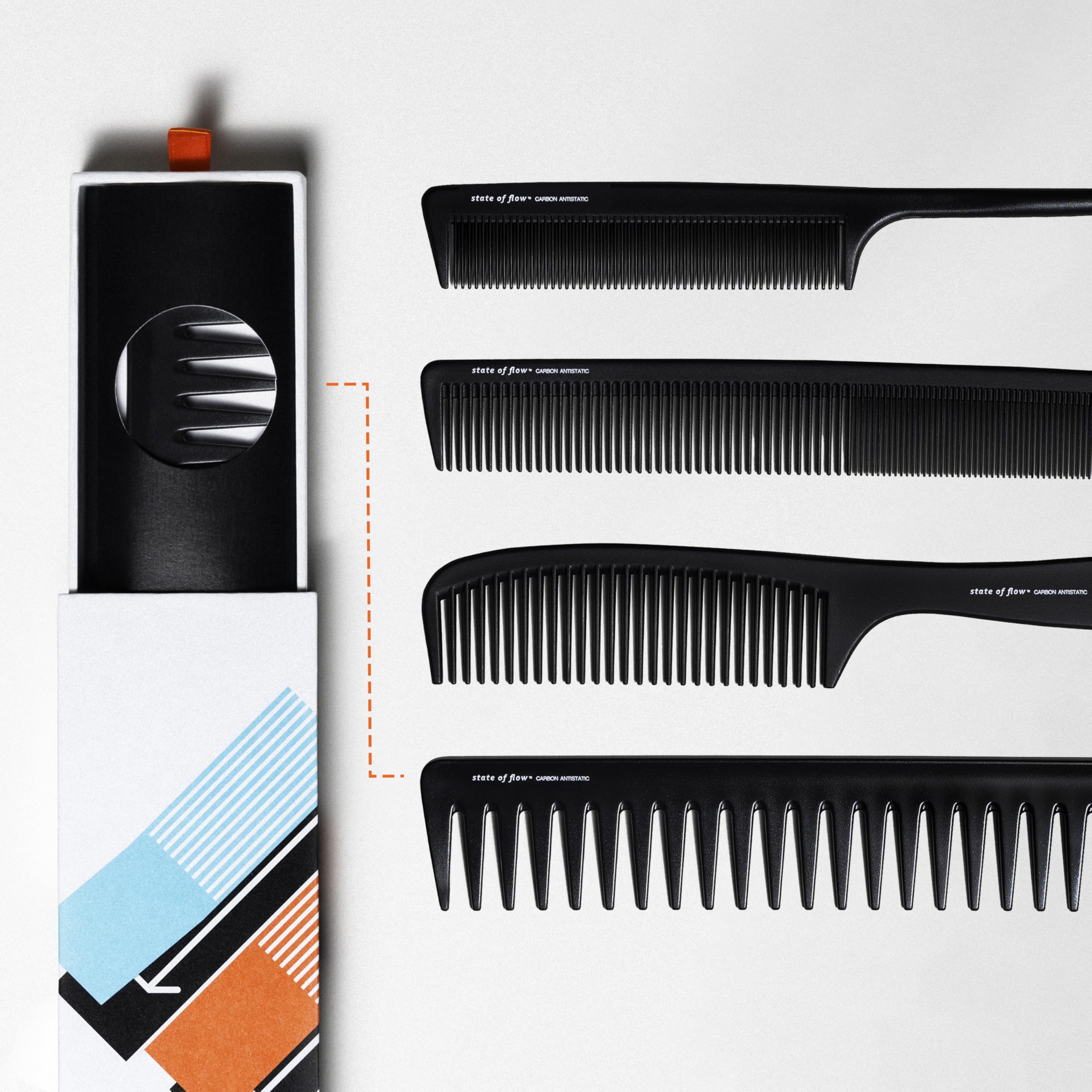 4 PCS Set Hair Comb Set/Selection with Gift Box/Storage Drawer Box, Selection of 4 Carbon Anti Static, Heat Resistant Combs. Narrow and Wide Tooth Set of Combs.
