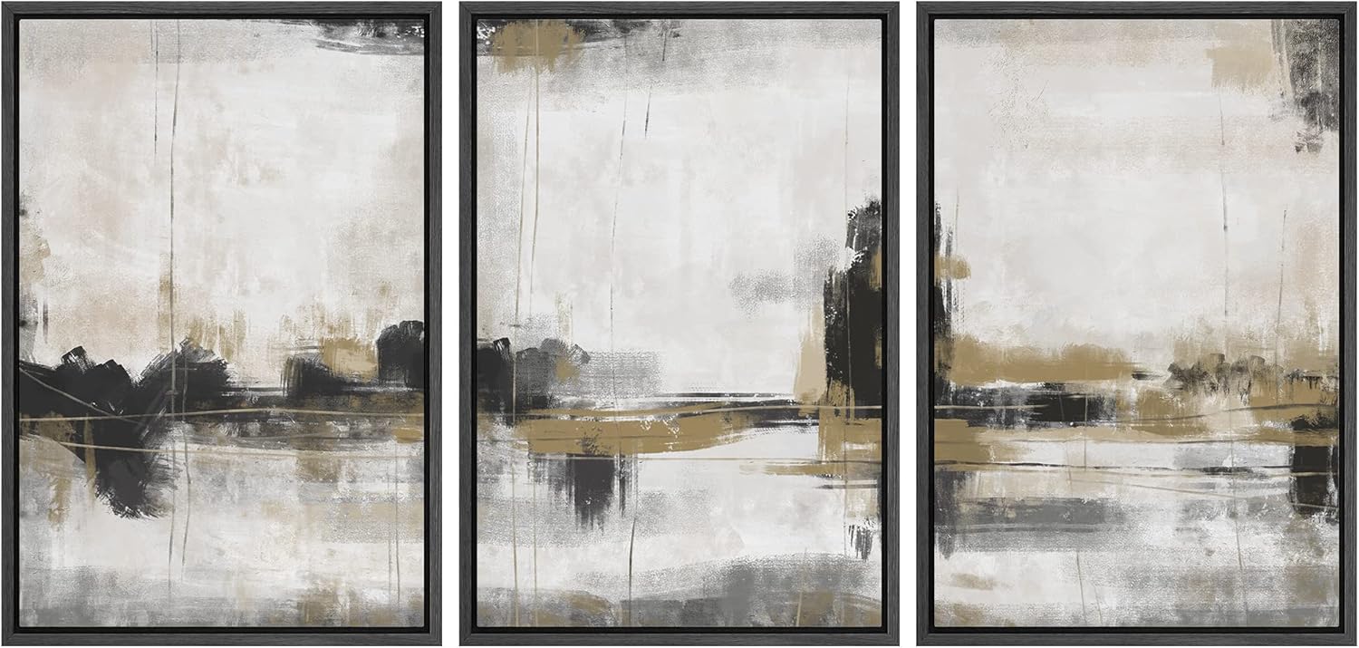 Wall Décor - SIGNFORD Framed Canvas Print Wall Art Set Dark Pastel Grunge Paint Strokes Abstract Shapes Illustration Modern Art Decorative Nordic Minimal Zen for Living Room, Bedroom, Office - 24