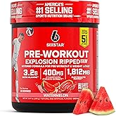 Six Star Pre-Workout Explosion, Watermelon (30 Servings) - Preworkout Energy Powder Supplement for Men & Women - Pre Workout Drink Mix with Creatine & Beta Alanine - Sports Nutrition Products
