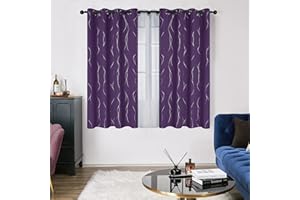 Deconovo Blackout Curtains for Kitchen, 45 Inch Length, Pack of 2 - Thermal Insulated Curtains, Dots Pattern, Curtains for Dining Room (52 x 45 Inch, Purple Grape, Set of 2)