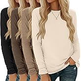 Oakgarden 4 Pack Women' Long Sleeve Shirts Tops Casual Loose Fit Crew Neck Basic Tee Fashionable Workout Layer Fall Outfit