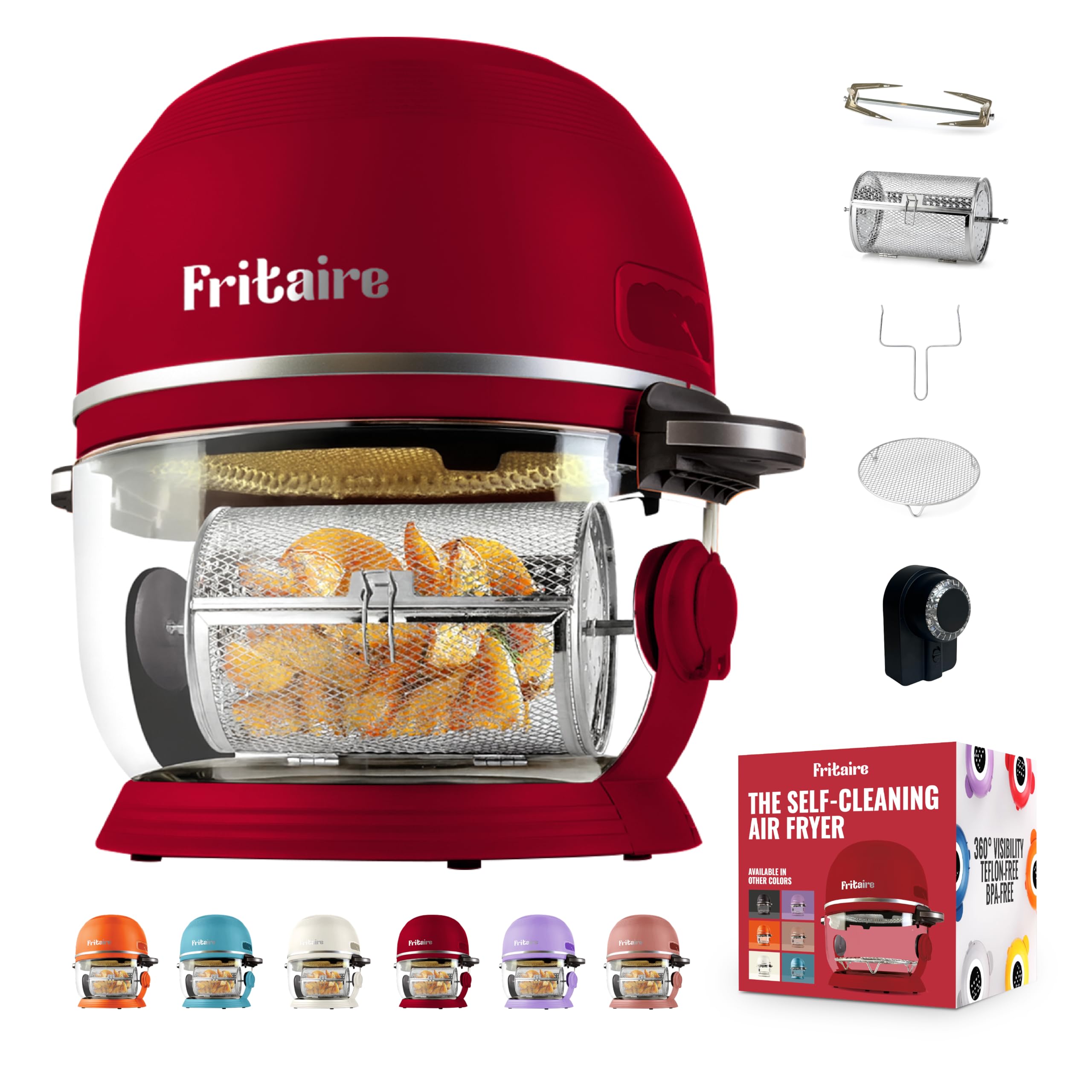 Photo 1 of Non Toxic Air Fryer™ - Glass AirFryer 5 Quart w/ 360 Visibility, Self-Cleaning, 400F Vortex Air Fryer for Even Cooking, BPA-Free Teflon Free, 6-in-1 Functions, Rotisserie, Roast, Bake, Cherry
