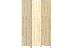 HOMCOM 3-Panel Room Divider, 5.6 FT Bamboo Wave Freestanding Folding Privacy Screen, Partition Wall Divider for Indoor, Bedro