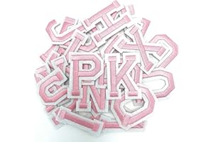 Jongdari Iron on Letters, 52 Pcs Alphabet Patches with Ironed Adhesive, Decorate Repair Patches for Shirts Jackets Hats Jeans Shoes Bags(Pink)