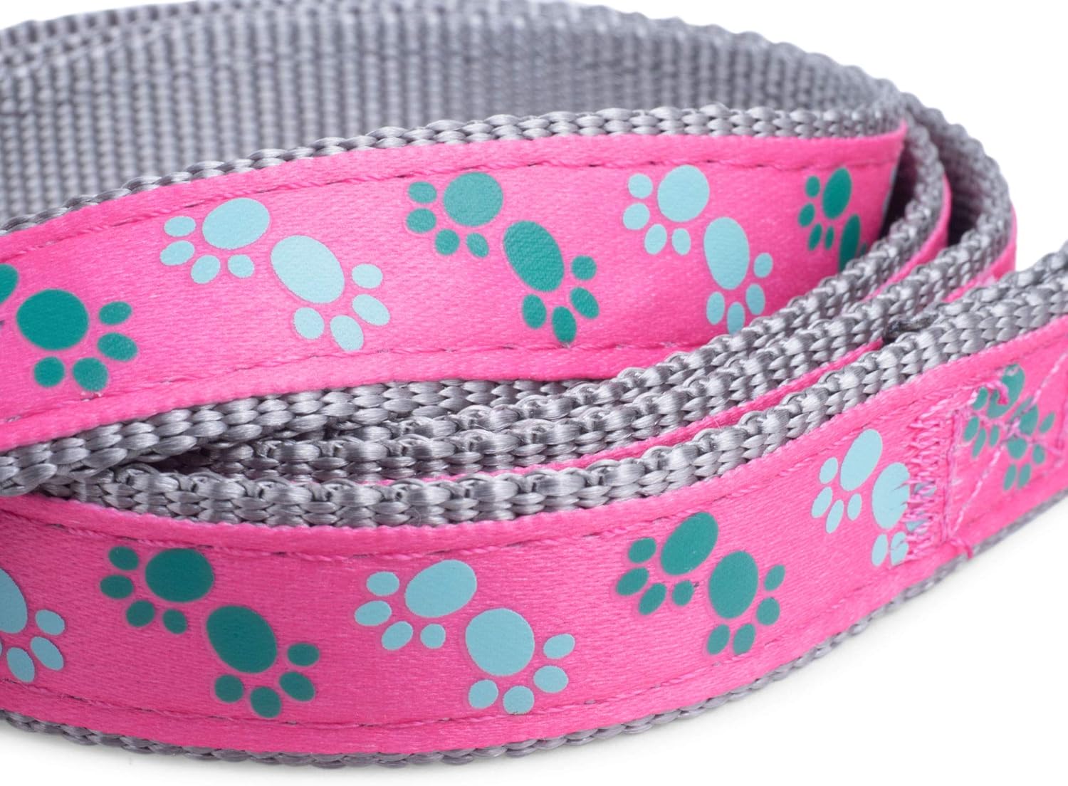 Petface Paws Print Dog Lead, Medium, Cerise/Grey, Scarlet Stripe - Image 3