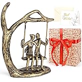 Kresecioo Anniversary Wedding Gifts for Couple/Her - Romantic Couple Statue in Love, Antique Gold Metal Figurine Sweet Loving Together Iron Sculpture Decor, Valentines Gifts for Her Wife Husband