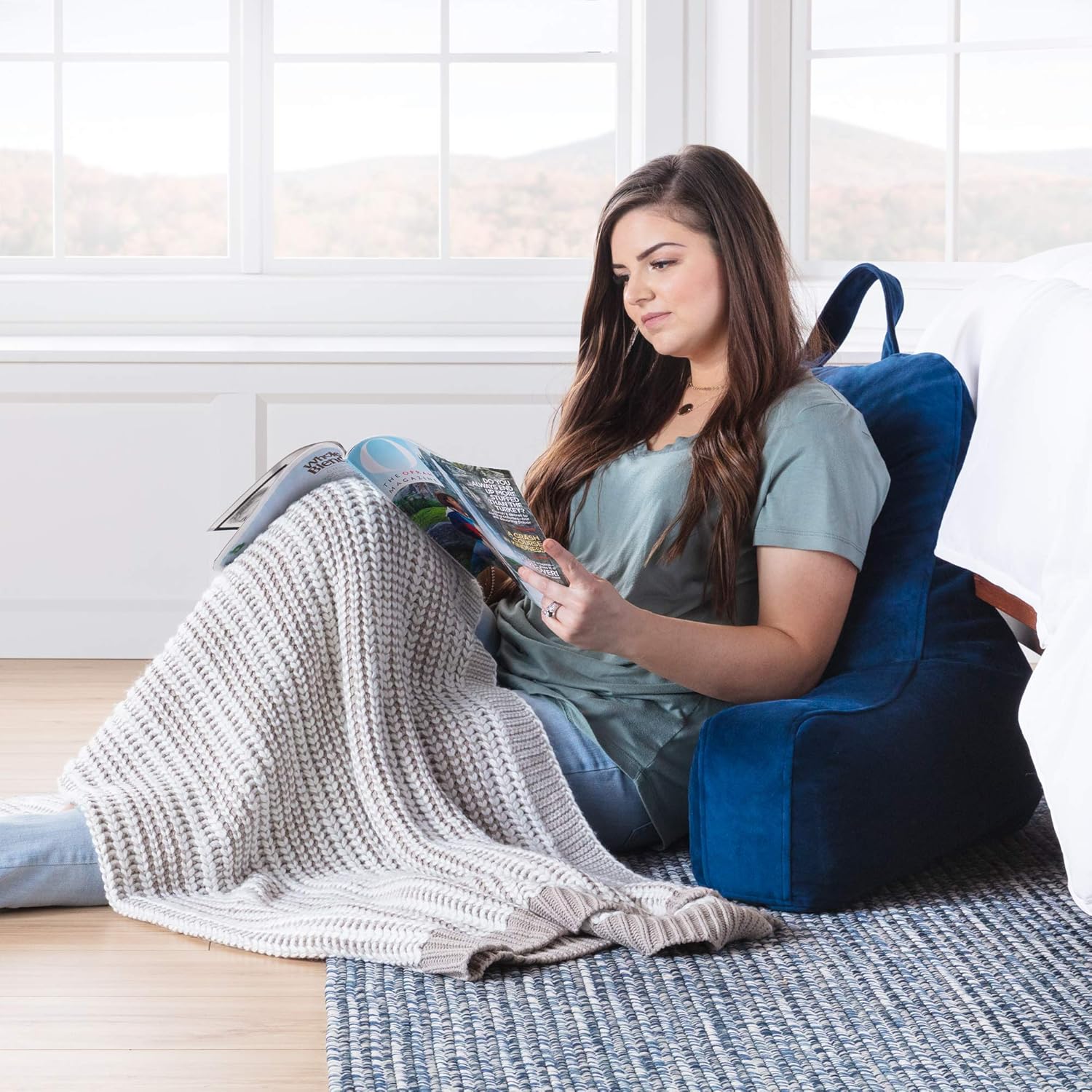Linenspa Soft Velour Cover Shredded Foam Reading Pillow, X-Large, Navy: Home & Kitchen