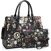 Dasein Women Medium Satchel Handbag Work Tote Shoulder Bag Top Handle Purse with Matching Clutch 2pcs Set