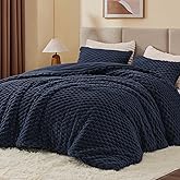 BEDELITE Fluffy King Size Comforter Set - Navy Blue Fleece Soft Comforter for King Size Bed, Luxury Warm Bedding Set for Winter, Fuzzy Bed Set 3 Pieces (1 Comforter, 2 Pillowcases)