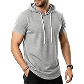 GIVON Men's Short Sleeve Pullover Hoodie Hipster Longline Hooded Shirt Lightweight Cotton Blend Casual Streetwear