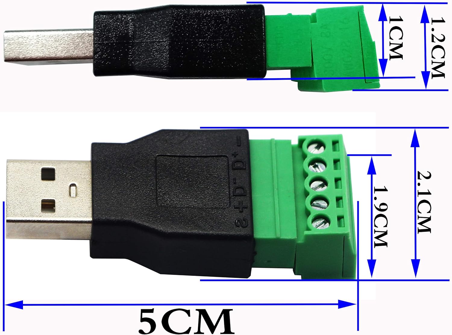 zdyCGTime USB Screw Terminal Block Connector USB 2.0 A Male Plug to 5